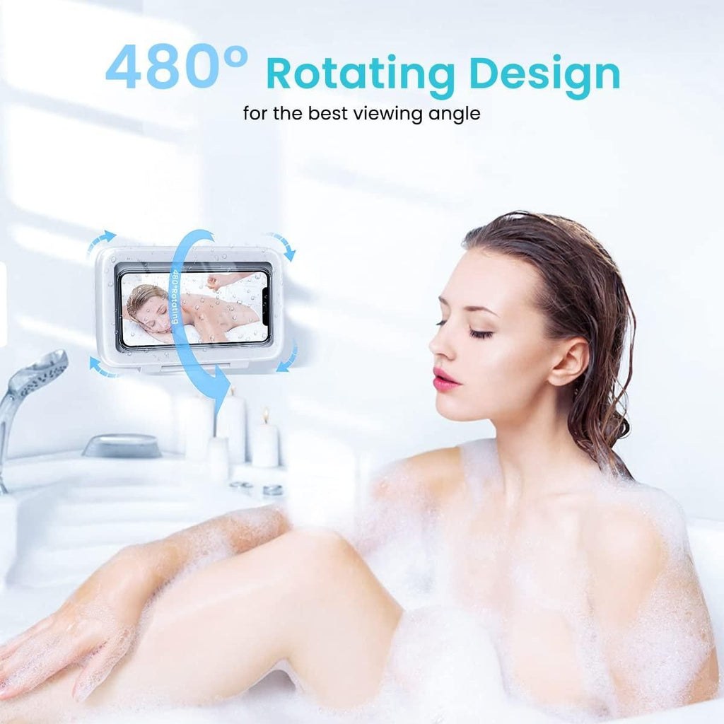 Waterproof Shower Phone Holder with 360° Rotation, Angle Adjustable, Wall Mounted Phone Holder for Bathroom Mirror Bathtub Kitchen, Up to 6.8 Inch