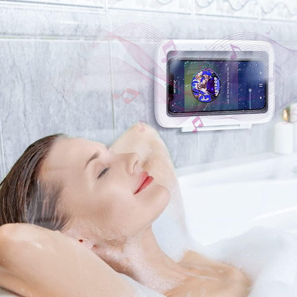Waterproof Shower Phone Holder with 360° Rotation, Angle Adjustable, Wall Mounted Phone Holder for Bathroom Mirror Bathtub Kitchen, Up to 6.8 Inch