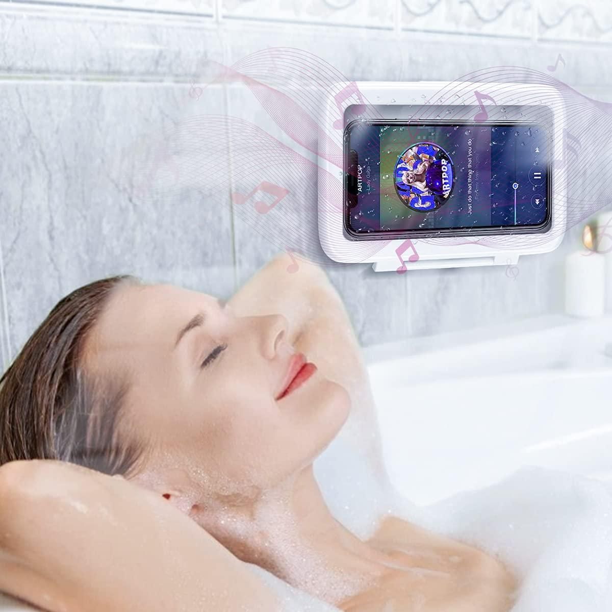Waterproof Shower Phone Holder with 360° Rotation, Angle Adjustable, Wall Mounted Phone Holder for Bathroom Mirror Bathtub Kitchen, Up to 6.8 Inch