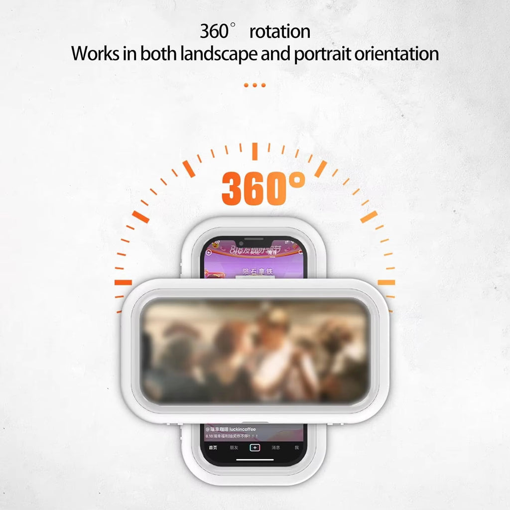 Waterproof Shower Phone Holder with 360° Rotation, Angle Adjustable, Wall Mounted Phone Holder for Bathroom Mirror Bathtub Kitchen, Up to 6.8 Inch